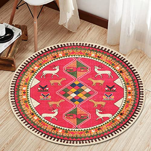 Tospass Vintage Rund Teppich Wohnzimmer Waschbar Outdoor Boho Teppiche Runder 160 cm Weiß Rot Carpet Modern Flauschig Weicher rutschfest Plüsch Teppiche für Schlafzimmer Deko Kinderzimmer Balkon von Tospass