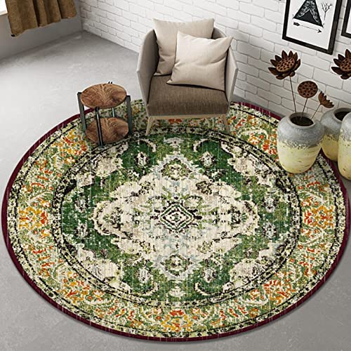 Tospass Vintage Rund Teppich Wohnzimmer Waschbar Outdoor Boho Teppiche Runder 60 cm Grün Gelb Carpet Modern Flauschig Weicher rutschfest Plüsch Teppiche für Schlafzimmer Deko Kinderzimmer Balkon von Tospass