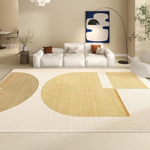 Tospass Wohnzimmer Teppich 140x200cm Beige Flauschig Kurzflor Teppich Modern Creme Geometrisches Muster Quadratisch Teppich Schlafzimmer Kinderzimmer Weich rutschfest Abriebfester Waschbarer Teppich von Tospass