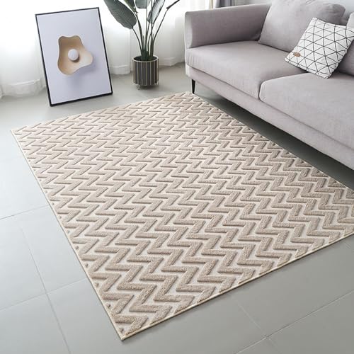 Tospass Wohnzimmer Teppich Beige 180x200 Modern Jacquard Geometrischer Muster Teppich Schlafzimmer Kinderzimmer Sofa Couchtisch Getuftet Teppich rutschfest Waschbar bis 40 Grad von Tospass