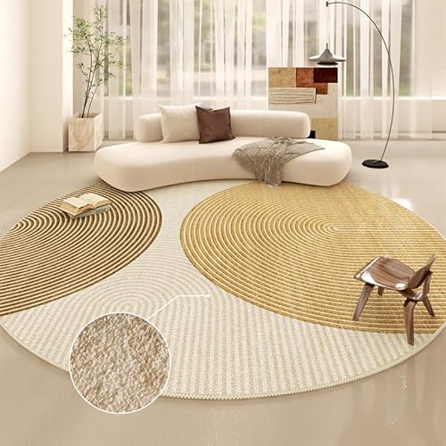 Tospass Wohnzimmer Teppich Rund 120cm Beige Flauschig Fellteppich Modern Creme Geometrisches Muster Runder Teppich Schlafzimmer Kinderzimmer Weich rutschfest Maschinenwaschbar Kaschmirimitat Teppich von Tospass