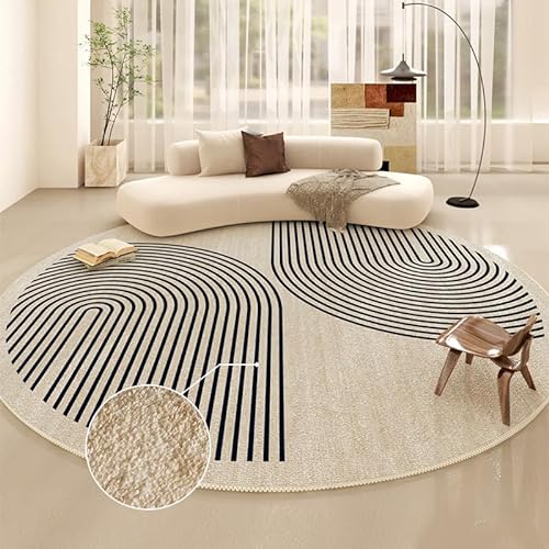 Tospass Wohnzimmer Teppich Beige Rund 140cm Modern Creme Geometrisches Muster Runder Flauschig Fellteppich Schlafzimmer Kinderzimmer rutschfest Waschbarer Kaschmirimitat Teppich von Tospass