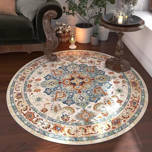 Vintage Boho Rund Teppich Waschbarer Wohnzimmer Orientalischer Stil Sofa Teppich Kurzflor Couchtischmatte, Bunter Muster Rutschfester Carpet für Schlafzimmer. 160 cm Vintage Boho Rund Teppich Waschbarer Wohnzimmer Orientalischer Stil Sofa Teppich Kurzflor Couchtischmatte, Bunter Muster Rutschfester Carpet für Schlafzimmer. 160 cm von Tospass