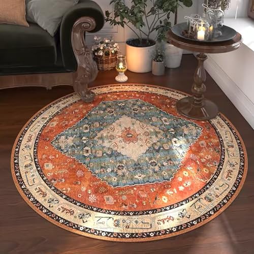 Vintage Boho Rund Teppich Waschbarer Wohnzimmer Orientalischer Stil Sofa Teppich Kurzflor Couchtischmatte, Bunter Muster Rutschfester Carpet für Schlafzimmer. 200 cm Vintage Boho Rund Teppich Waschbarer Wohnzimmer Orientalischer Stil Sofa Teppich Kurzflor Couchtischmatte, Bunter Muster Rutschfester Carpet für Schlafzimmer. 200 cm von Tospass