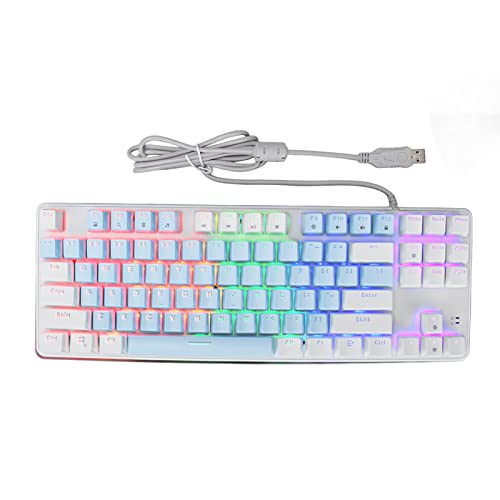 Mechanische Gaming Tastatur, RGB Hintergrundbeleuchtung, Kabelgebundene USB Tastatur mit Blauen Schaltern, 87 Tasten Ergonomische Tastatur, Stufentyp Tastenkappe, Dedizierte Medientasten, (Blau und von Tosuny