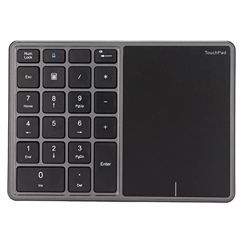 Nummernblock, 22-Tasten-Wireless-Ziffernblock mit Touchpad, BT und 2,4 G Wireless Dual-Mode-Laptop-Tastatur für Win, für IOS, für Android Usw (Grau) von Tosuny