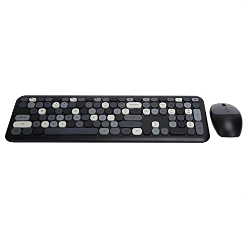 Schreibmaschinen-Tastatur, Bunte Computer-Tastatur-Maus-Kombinationen, Mechanische Tastatur mit 110 Tasten, Kabellos, 2,4 G, Plug-and-Play (Riesenzeiger 666 schwarz und grau gemischte Farbe) von Tosuny