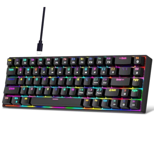 Tosuny 60% mechanische Gaming Tastatur, 68 Tasten Mi NI Kabel Bürotastatur mit RGB Hintergrundbeleuchtung, roter Schalter, Hot Swap fähige Benutzerdefinierte Tastatur für PC (Black) von Tosuny