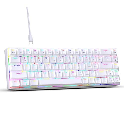 Tosuny 60% mechanische Gaming Tastatur, 68 Tasten Mi NI Kabel Bürotastatur mit RGB Hintergrundbeleuchtung, roter Schalter, Hot Swap fähige Benutzerdefinierte Tastatur für PC (White) von Tosuny
