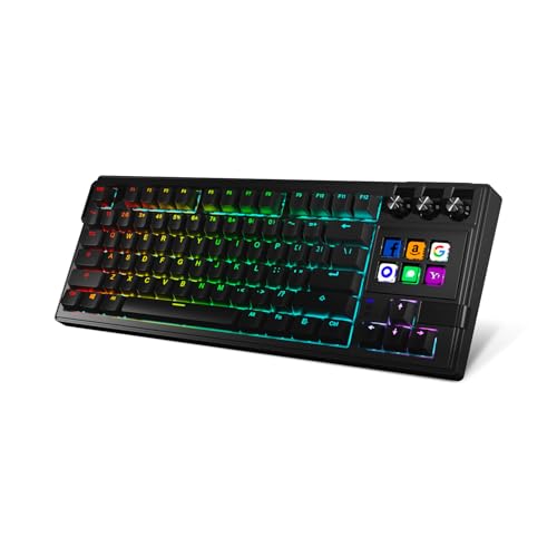 Tosuny 75% Mechanische Gaming Tastatur, RGB Backbeleuchtungsmechanische Mechanische Tastatur mit Heißem Rotem Schalter, 6 LCD Makro programmierbare Tasten, 3 Schalttasten, 78 Taste (Black) von Tosuny