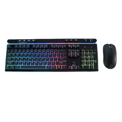 Tosuny Drahtlose Tastatur und Maus Combo, 2,4 G RGB Backlit Tastatur Maus Set, Kippständer, Schlafmodus, USB Empfänger, Wiederaufladbar und Ergonomisch, für PC Laptop Tosuny Drahtlose Tastatur und Maus Combo, 2,4 G RGB Backlit Tastatur Maus Set, Kippständer, Schlafmodus, USB Empfänger, Wiederaufladbar und Ergonomisch, für PC Laptop von Tosuny
