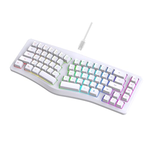 Tosuny Ergonomische Tastatur 69 Taste, RGB Backbeleuchtung Wired USB Computertastatur mit 18 Lebhaften Lichtmodi, Gravierten Tastenkarten, Abnehmbarem USB C Kabel für PC Spiele (White) von Tosuny