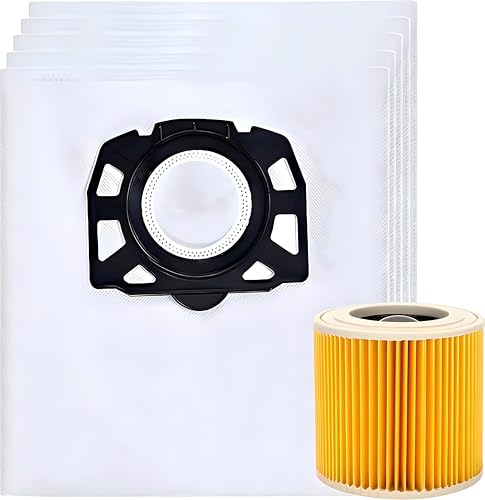 TotalReplace 5x Staubsaugerbeutel & 1 Filter kompatibel mit Karcher WD2 Plus, WD3 (Battery), KWD1, KWD2, KWD3, WD3.200 - WD3.800 M - Staubsaugerbeutel Staubbeutel von TotalReplace