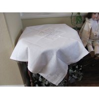 Tischwäsche Vintage Weiß Gezeichnet Leinen-Baumwolltischdecke - 32" Quadratisch | #127 von TotallyLinens