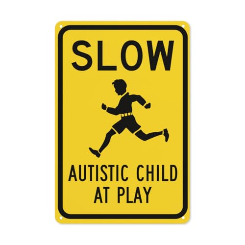 Slow Autistic Child at Play Warnschild aus Metall, Sicherheitsschild für Kinder, Kinderwarnung, Kindersicherheit, Outdoor, Autismus, Hof von Totedih