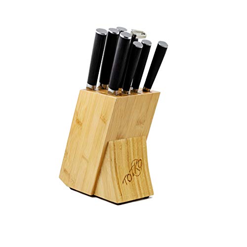 KOMPLETTES SET VON 7 PROFESSIONELLEN MESSERN + WETZSTAHL MIT BAMBUSHOLZBLOCK - TOTIKO Japan Knives von Totiko