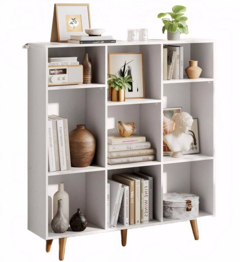 Totnz Bücherregal 5 Etagen mit 9 Würfelfächern – Massivholz Regal, Hohes Bücherregal, 100x25x108 cm, Stabil & Raumlich Organisiert für Wohnzimmer, Homeoffice & Bibliothek von Totnz