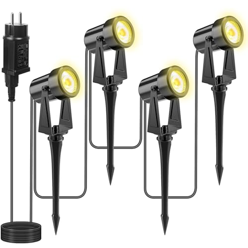 Totofac Gartenbeleuchtung LED,COB im Freien IP65 Wasserdichter Gartenleuchte, Warmweiß 3000K Gartenstrahler mit Erdspieß,Dekorative Gartenlampe Beleuchtung für Außen Garten Rasen (4-1) von Totofac