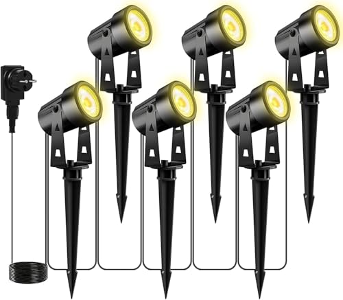 Totofac Gartenbeleuchtung LED,COB im Freien IP65 Wasserdichter Gartenleuchte, Warmweiß 3000K Gartenstrahler mit Erdspieß,Dekorative Gartenlampe Beleuchtung für Außen Garten Rasen (in 6-1) von Totofac