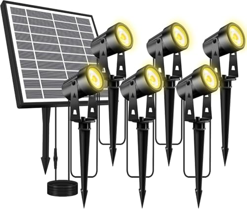 Totofac Solarlampen für Garten, wasserdichtes Solarlicht für Außengebrauch mit Bodenspitze, 4 Helligkeitsstufen, LED, Warm White, Solargartenlicht für Garten, Sträucher und Treppen, Pack von 6 von Totofac
