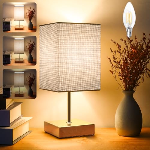 Totofac Nachttischlampe Touch Dimmbar, E14 Retro Nachttischlampe, 3 Helligkeitsstufen Einstellbar Warmweiss, Modern Nachttische Tischlampe für Schlafzimmer, Wohnzimmer, Babyzimmer (Grau-1PCS) von Totofac