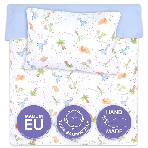 Baby Bettwäsche Set 90 x 120 cm - Kinderbettwäsche Babybettwäsche mit Kissenbezug 60x40 aus Baumwolle Dinosaurier mit Blau Baby Bettwäsche Set 90 x 120 cm - Kinderbettwäsche Babybettwäsche mit Kissenbezug 60x40 aus Baumwolle Dinosaurier mit Blau von Totsy Baby