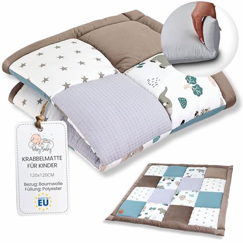 Krabbeldecke Spielmatte Krabbelmatte für Baby Kinder - Babies Patchworkdecke Bodenmatte Spieldecke Play Mat für Kinderzimmer und Laufgitter Oeko-Tex 120x120 cm von Totsy Baby