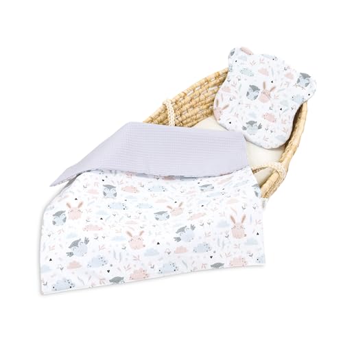 Babydecke Baumwolle 75x60 cm Baumwolldecke mit Kissen 30x30 cm - Kuscheldecke Kinder Decke Baby Neugeborenen Schmusedecke Kinderwagen Eulen von Totsy Baby