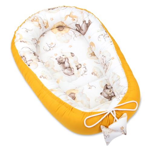 Babynest Kokon Neugeborene 90 x 50 cm - Handmade Kuschelnest Baby Nestchen aus Baumwolle Schlummer Bär Mango von Totsy Baby