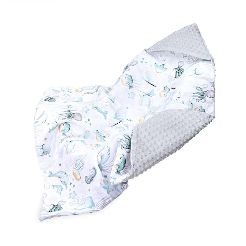 Einschlagdecke Babyschale Decke Kinderwagen 90x90cm - universal Baby Babydecke für Buggy Autositz Winter Baumwolle Minky Wassertiere Hellgrau von Totsy Baby