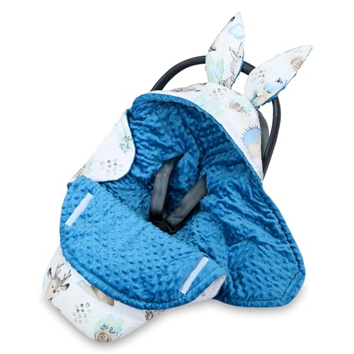 Einschlagdecke Babyschale Winter 80x87 cm - Fußsack Baby Decke für Auto Wintersack Baumwolle Minky Igel Blau von Totsy Baby