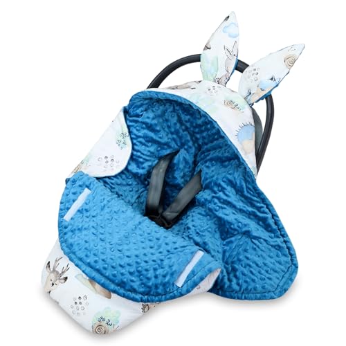 Einschlagdecke Babyschale Winter 80x87 cm - Fußsack Baby Decke für Auto Wintersack Baumwolle Minky Igel Blau von Totsy Baby