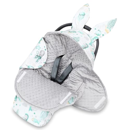 Einschlagdecke Babyschale Winter 80x87 cm - Fußsack Baby Decke für Auto Wintersack Baumwolle Minky Wassertiere von Totsy Baby