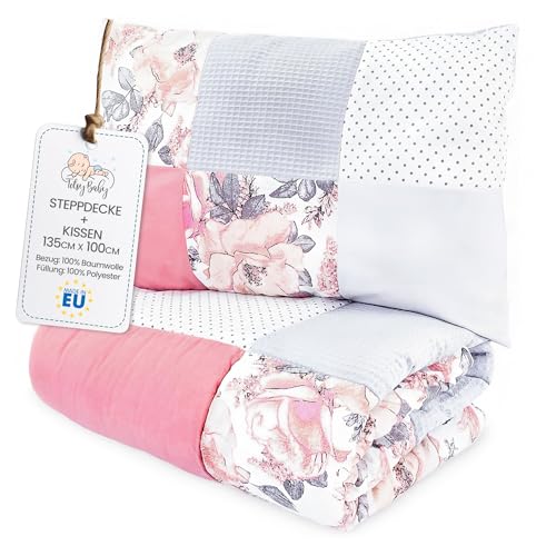 Kinder Bettdecke ohne Bezug 100x135 cm - Baumwolle Baby Decke und Kissen Set Kinderdecke 100 x 135 und Kopfkissen 60 x 40 - Bettdecken Kinderbettdecke Patchwork Oeko-Tex Wilde Rose Rosa Kinder Bettdecke ohne Bezug 100x135 cm - Baumwolle Baby Decke und Kissen Set Kinderdecke 100 x 135 und Kopfkissen 60 x 40 - Bettdecken Kinderbettdecke Patchwork Oeko-Tex Wilde Rose Rosa von Totsy Baby