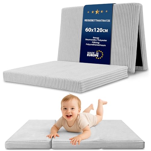 Klappmatratze Faltbare Reisebett Baby Matratze 60x120 cm - Faltmatratze für Kinder Gästematratze klappbar Babymatratze Bodenmatratze Schlafmatratze und Reisematratze Hellgrau von Totsy Baby