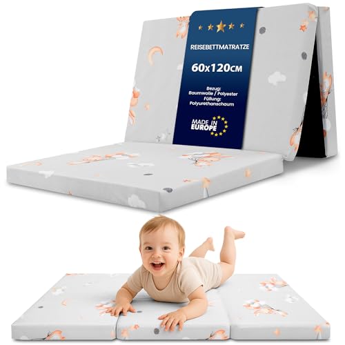 Klappmatratze Faltbare Reisebett Baby Matratze 60x120 cm - Faltmatratze für Kinder Gästematratze klappbar Babymatratze Bodenmatratze Schlafmatratze und Reisematratze Kaninchen von Totsy Baby