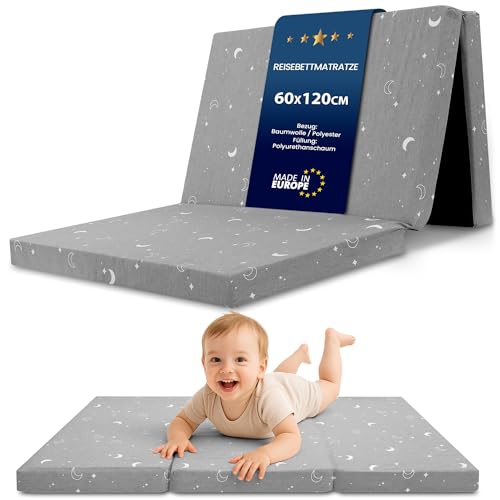 Klappmatratze Faltbare Reisebett Baby Matratze 60x120 cm - Faltmatratze für Kinder Gästematratze klappbar Babymatratze Bodenmatratze Schlafmatratze und Reisematratze Monde von Totsy Baby