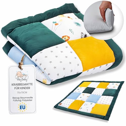 Krabbeldecke Spielmatte Krabbelmatte für Baby Kinder - Babies Patchworkdecke Bodenmatte Spieldecke Play Mat für Kinderzimmer und Laufgitter Oeko-Tex 70x70 cm von Totsy Baby