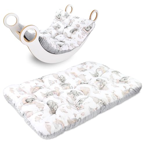 Krabbeldecke für Baby Kissen für Kletterbogen 70x110 cm - Bodenkissen Kinder Matte für Montessori Spielbogen Wippe Kletter Bogen Polster Spieldecke für Kinderzimmer Elefanten mit hellgrau von Totsy Baby