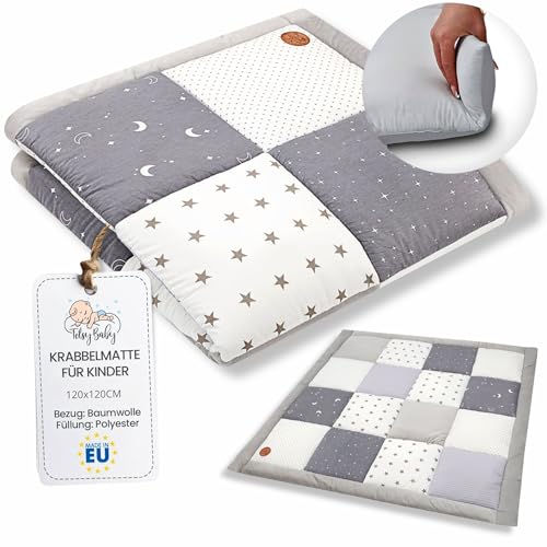 Krabbeldecke Spielmatte Krabbelmatte für Baby Kinder - Babies Patchworkdecke Bodenmatte Spieldecke Play Mat für Kinderzimmer und Laufgitter Oeko-Tex 120x120 cm von Totsy Baby