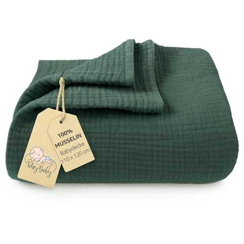 Musselin Decke Babydecke Baumwolle 110 x 120 cm - Musselindecke Kuscheldecke Baby Musselintücher Kinderdecke dünne Babydecken Pucktuch Muslin Blanket für Kinder Dunkelgrün von Totsy Baby