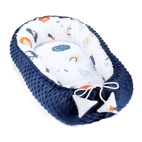 Nestchen Baby - Babynestchen Neugeborene Minky Babynest für Kinderbett Vielseitiges tragbar Nest kuschelnest zubehör für babybett warm Winter coccon Regenbogen Dunkelblau Nestchen Baby - Babynestchen Neugeborene Minky Babynest für Kinderbett Vielseitiges tragbar Nest kuschelnest zubehör für babybett warm Winter coccon Regenbogen Dunkelblau von Totsy Baby