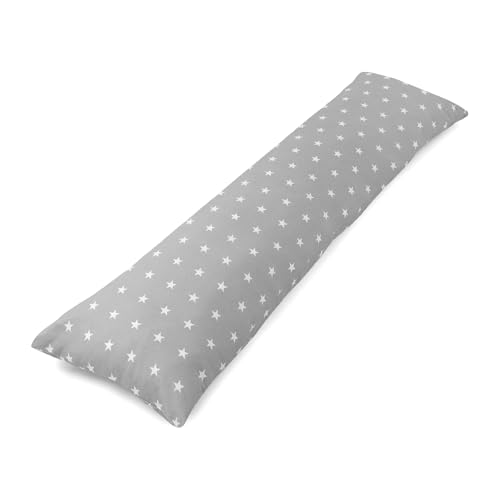 Seitenschläferkissen inkl. Füllung und Bezug: 145 x 40 cm, Stillkissen, Schwangerschaftskissen, Lagerungskissen Baby und Erwachsene, Pregnancy Pillow Weiße Sterne auf Grau von Totsy Baby