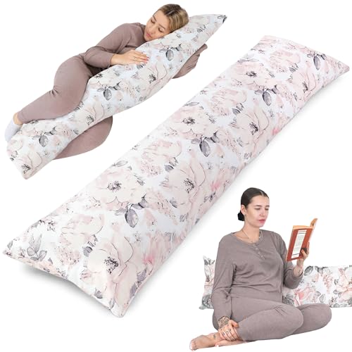 Totsy Baby Seitenschläferkissen mit Bezug Baumwolle 40 x 145 cm - Komfortkissen Schlafkissen Seitenschläfer Body Pillow Seitenschlafkissen Wilde Rose von Totsy Baby
