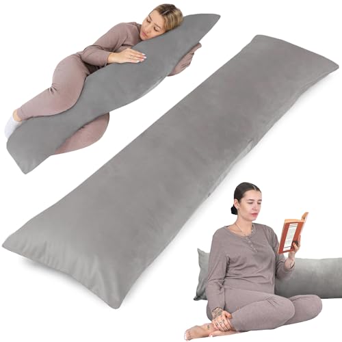 Totsy Baby Seitenschläferkissen mit Bezug Velvet 40 x 145 cm - Komfortkissen Schlafkissen Seitenschläfer Body Pillow Seitenschlafkissen Gräulich von Totsy Baby