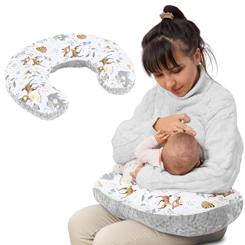 Totsy Baby Stillkissen klein Minky 130 x 45 cm - Stillhörnchen kleines Still Kissen Nursing Breastfeeding Pillow für unterwegs Hirsch Grau von Totsy Baby