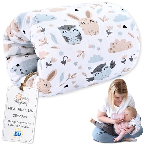 Stillkissen klein Breastfeeding und Nursing Pillow für unterwegs 20 cm - Stillmuff Armkissen und Lagerungskissen Baby Arm Still Kissen aus weicher Baumwolle Oeko-Tex Eulen Weiß von Totsy Baby