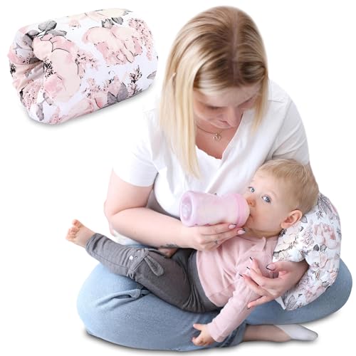 Stillkissen klein Stillmuff Ø20cm – Ministillkissen Baby Arm-Stillkissen Arm Kissen für unterwegs Reisestillkissen Baumwolle Wilde Rose Weiß von Totsy Baby