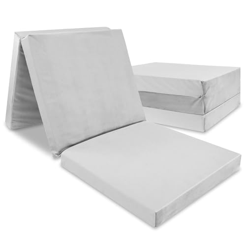 Totsy Baby Gästebett Matratze Klappmatratze 195 x 65 x 8 cm - Gästematratze klappbar Foldable Mattress Faltmatratze mit abnehmbarem ökologisch Bezug Bodenmatratze Velvet Grau von Totsy Baby