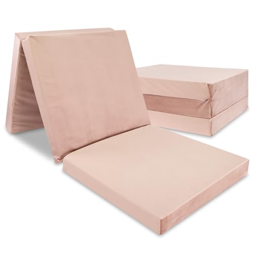 Totsy Baby Gästebett Matratze Klappmatratze 195 x 65 x 8 cm - Gästematratze klappbar Foldable Mattress Faltmatratze mit abnehmbarem ökologisch Bezug Bodenmatratze Velvet Rosa von Totsy Baby